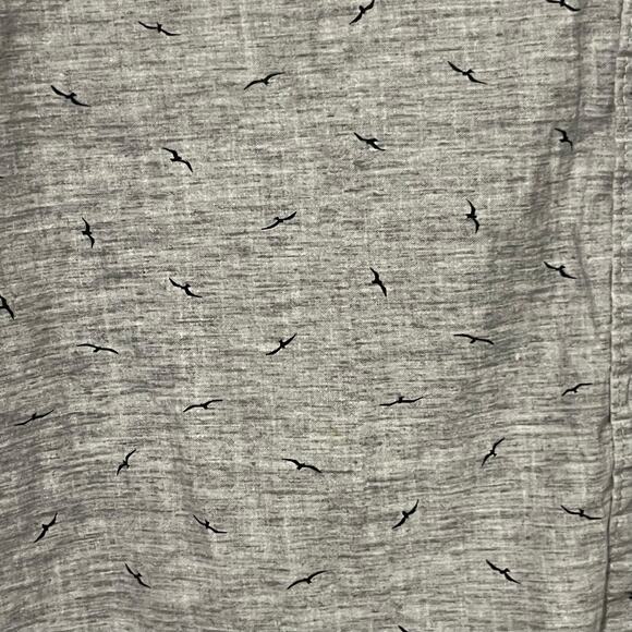 Denim & Flower Mens Large Gray Bird Print Short Sleeve Button Up Shirt Slim Fit - Picture 4 of 11